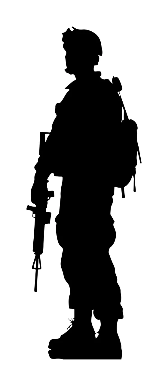 A Dark Silhouette Of Standing Soldier Holding Rifle backpack
