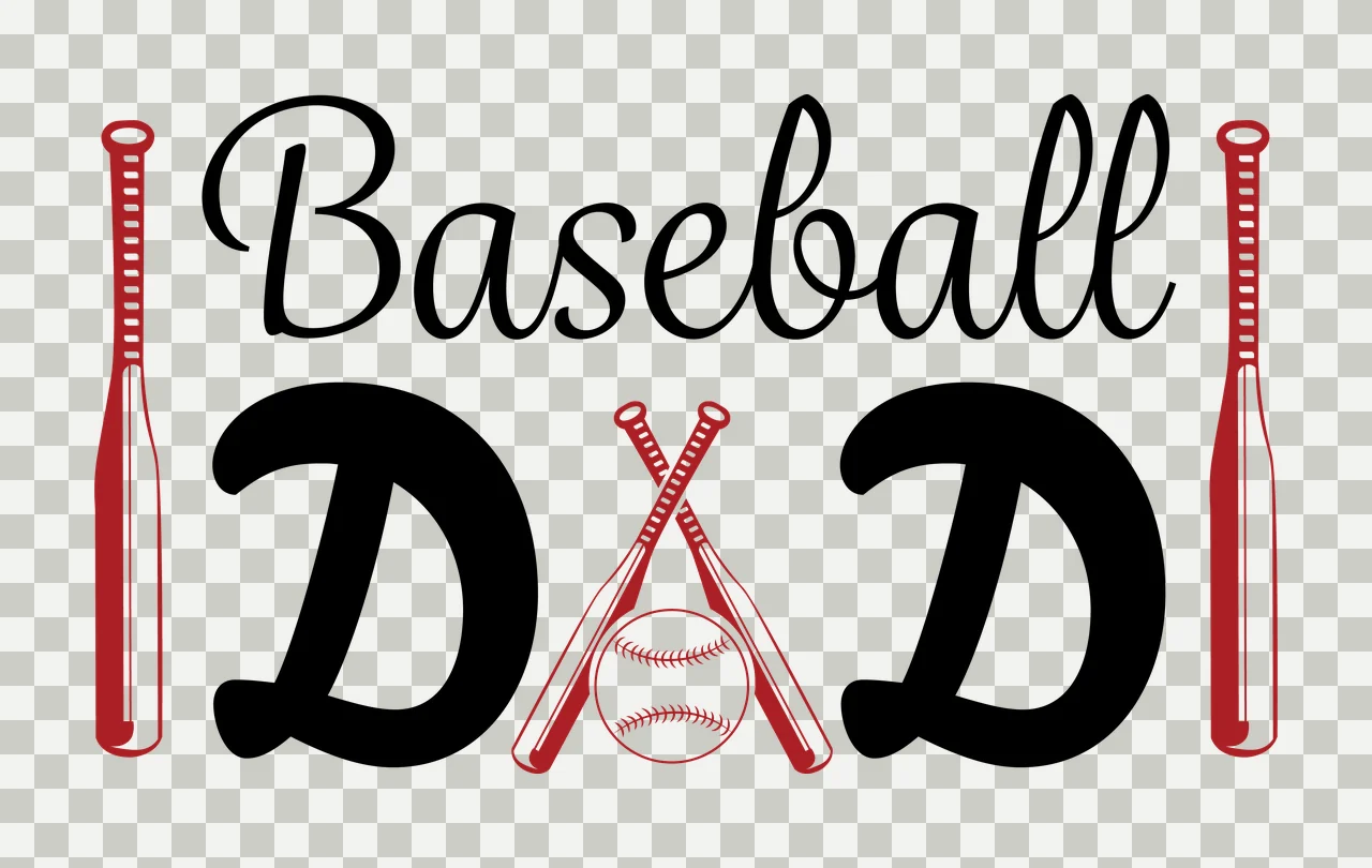 Baseball Dad Text With Crossed Bats And Central sports equipment transparency and detail preview thumbnail