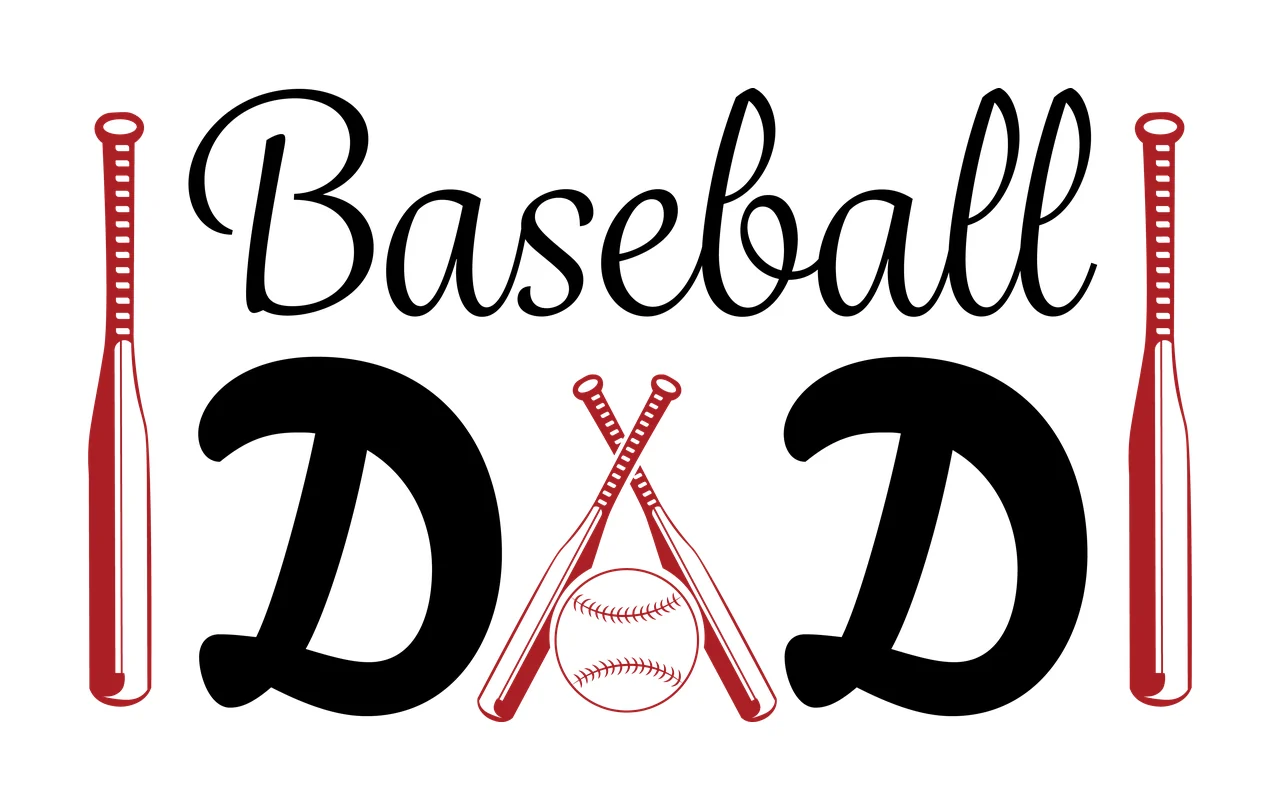 Baseball Dad Text With Crossed Bats And Central sports equipment