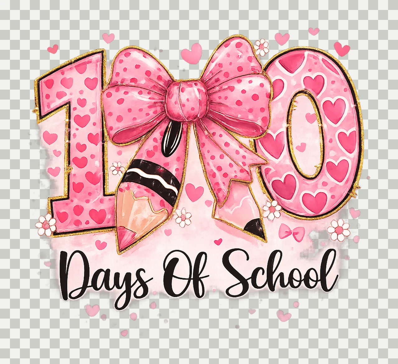100 Days Of School Pencil Coquette Bow Teacher Design transparency and detail preview thumbnail