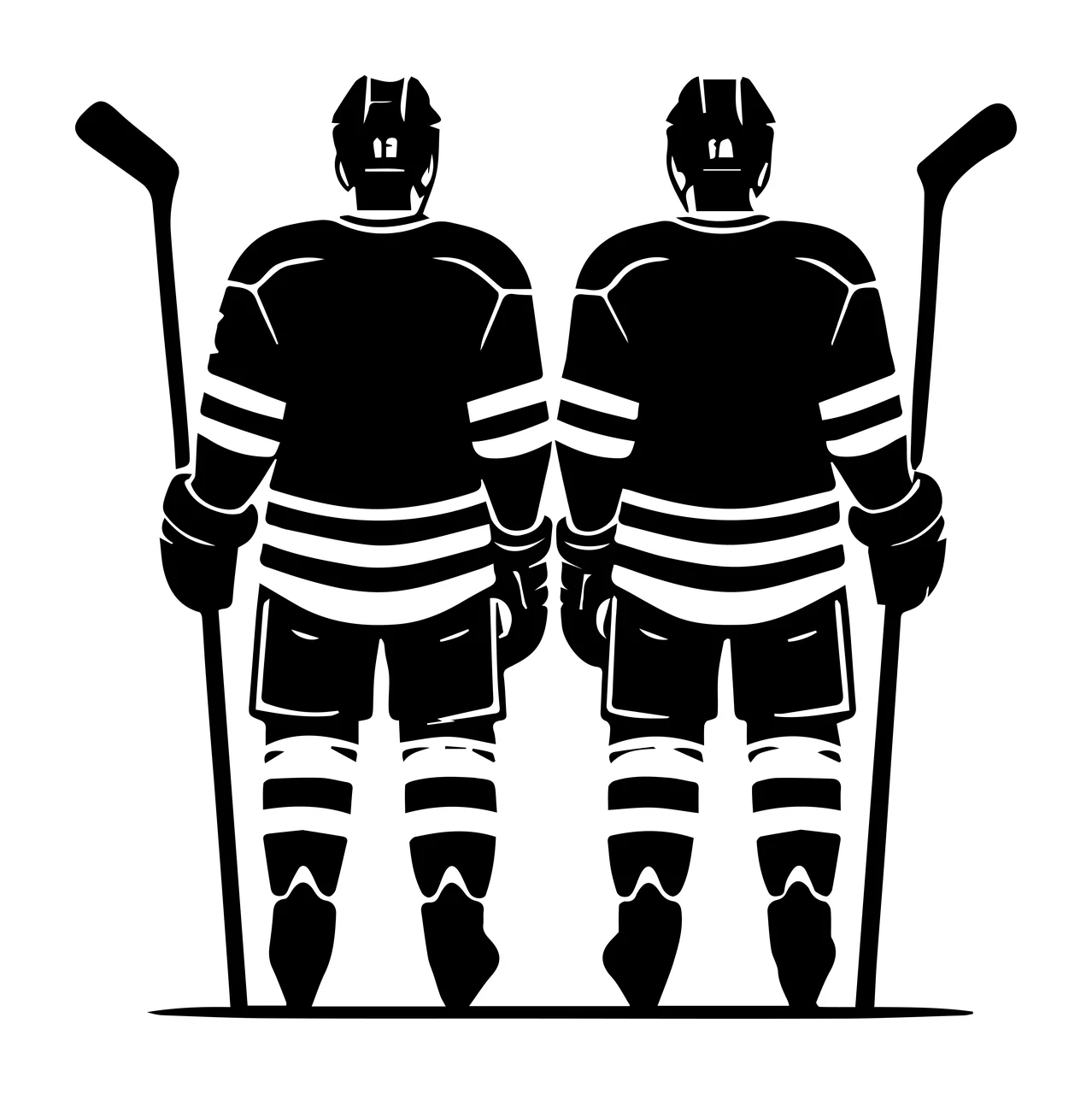Hockey Players Back View Holding Sticks standing silhouette