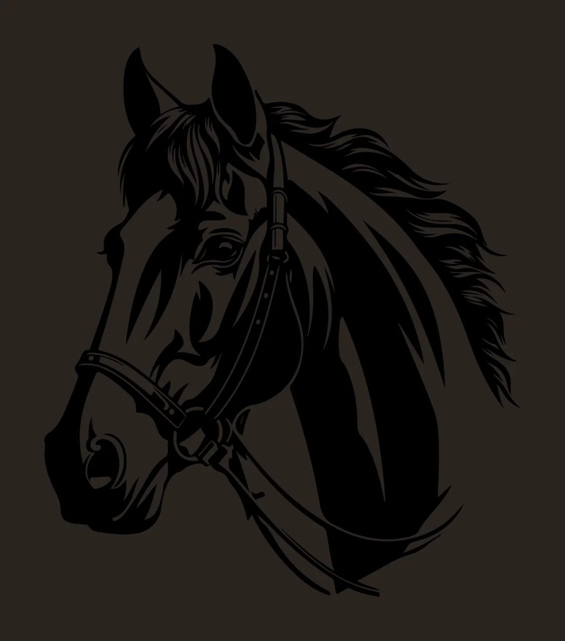 Horse Head With Bridle Graphic viewing mane reins ear eye stencil contrast preview thumbnail