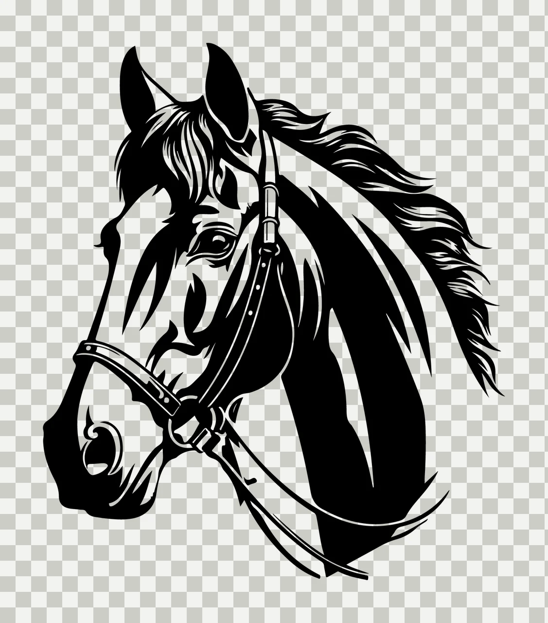 Horse Head With Bridle Graphic viewing mane reins ear eye stencil transparency and detail preview thumbnail