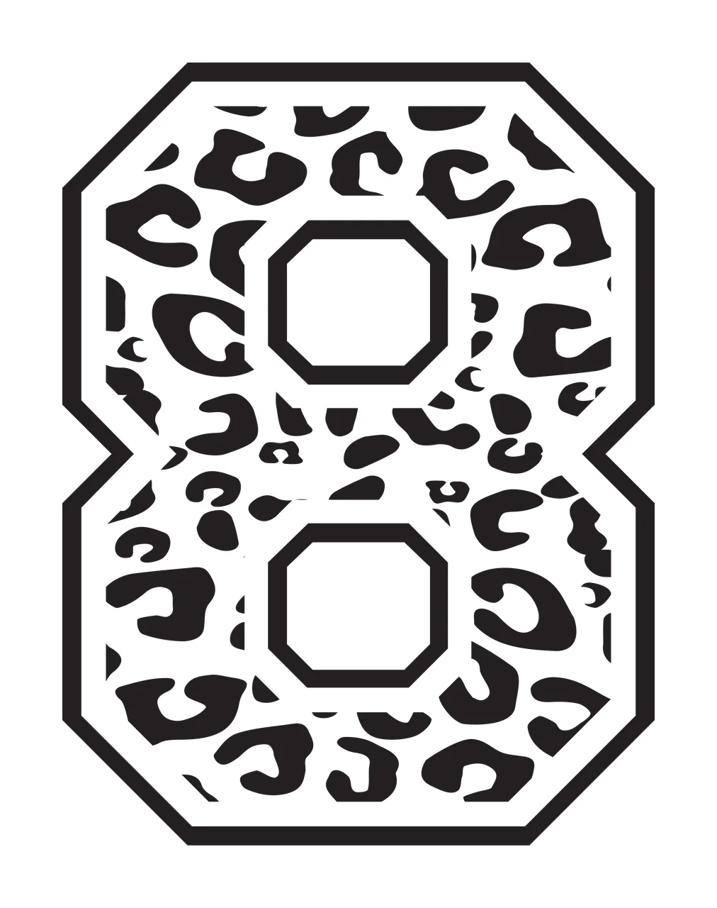 Black Varsity Half Font Leopard Character 25 print animal cheetah