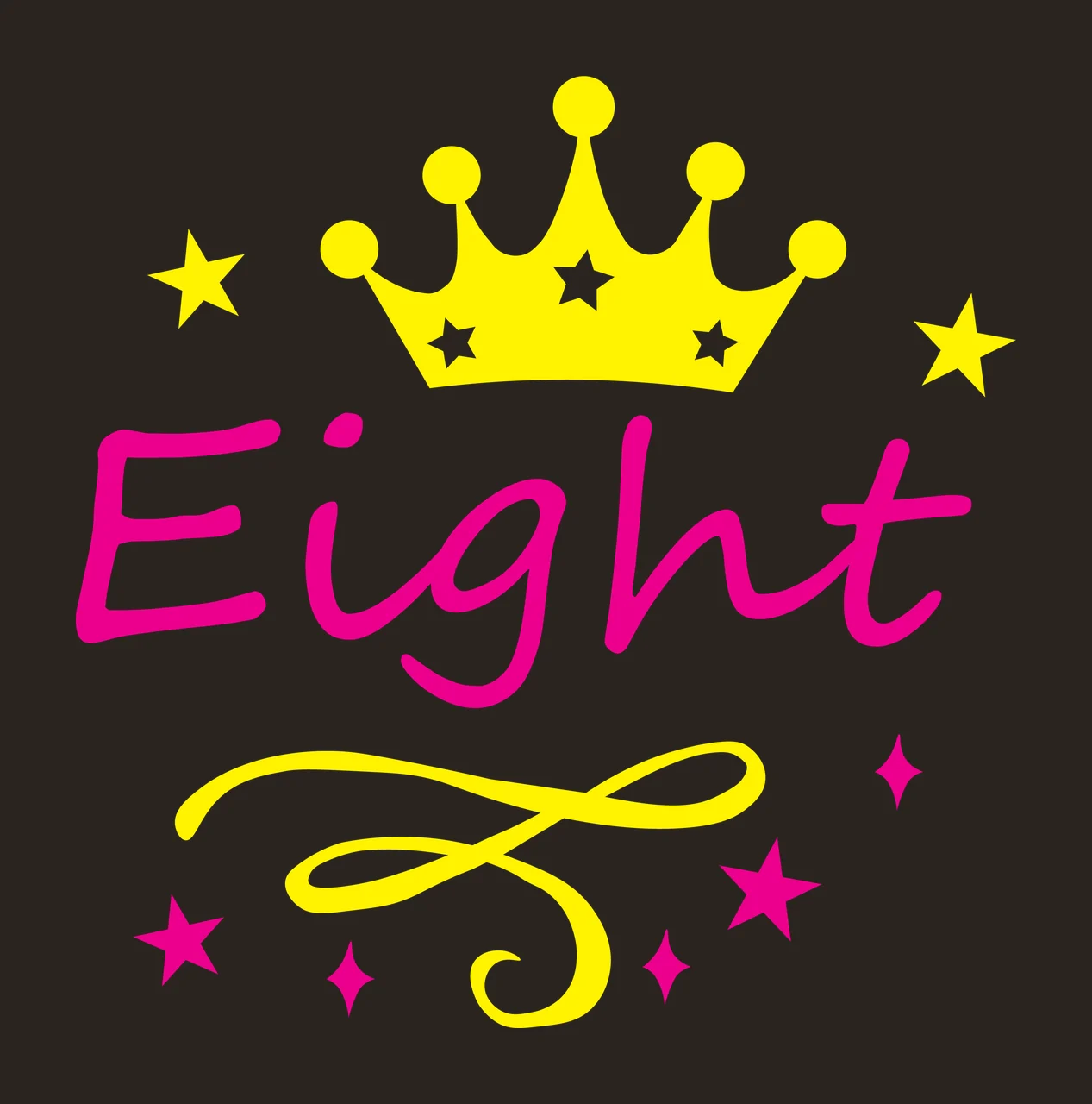 Eight Text With Crown And Stars swirl calligraphy black white contrast preview thumbnail