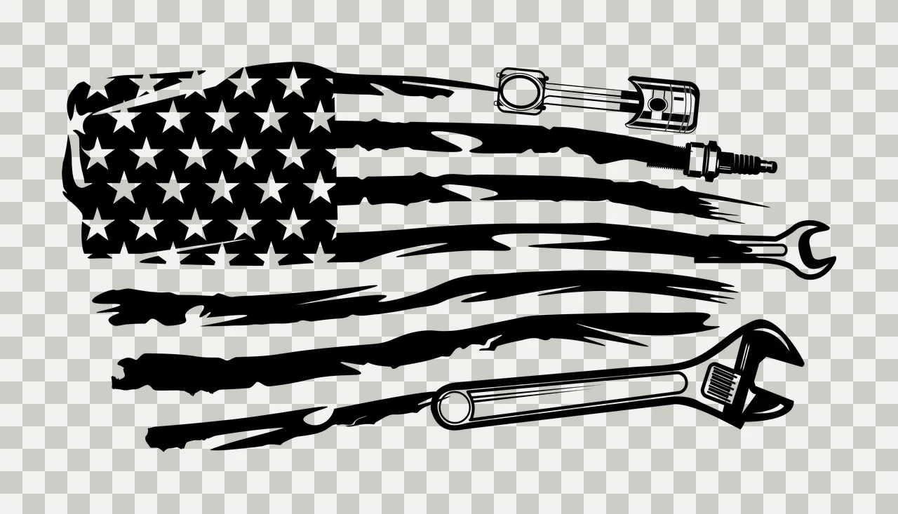 Mechanic Flag American With Tools displaying stars stripes transparency and detail preview thumbnail