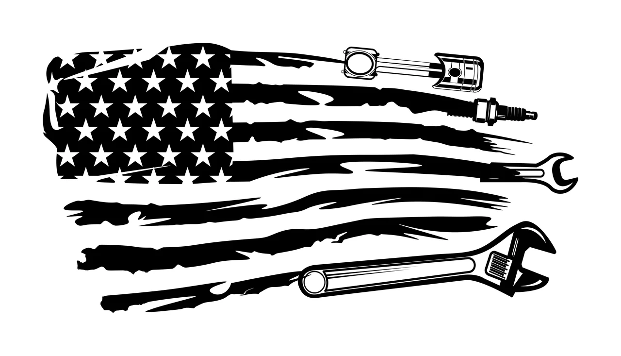 Mechanic Flag American With Tools displaying stars stripes