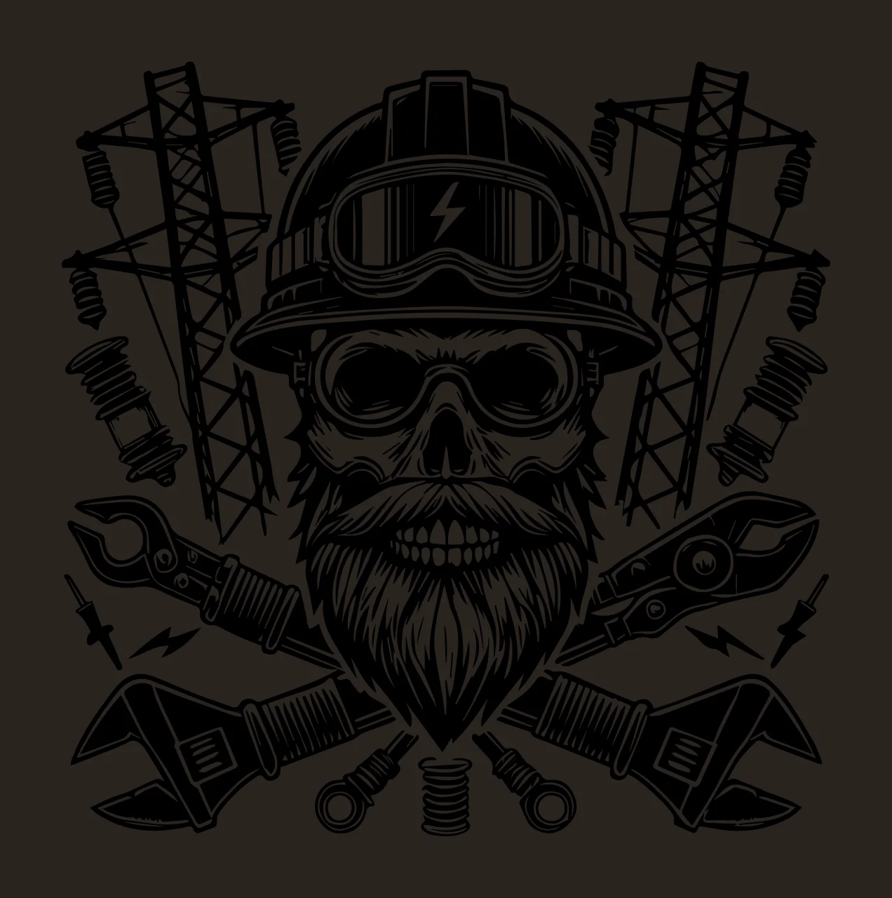 Skull Wearing Electrical Worker Hard Hat wear goggles towers contrast preview thumbnail
