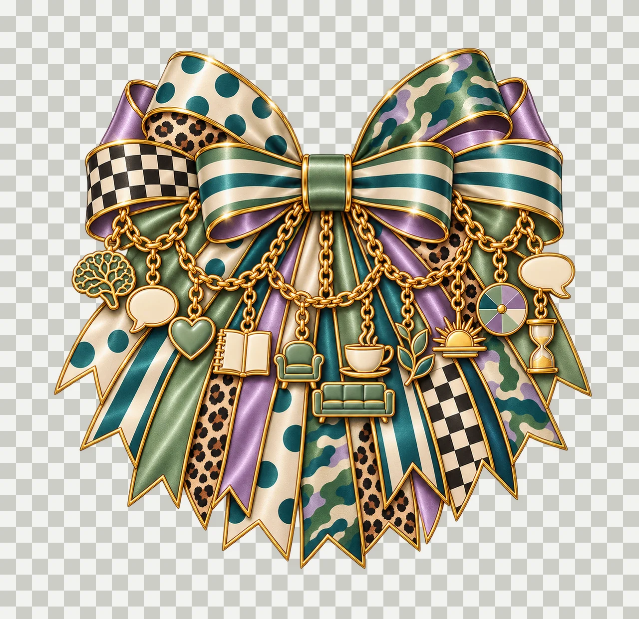 Mental Health Therapist Bow Charm PNG, Gold Chain Charms, Transparent Sublimation Design, Digital Download transparency and detail preview thumbnail