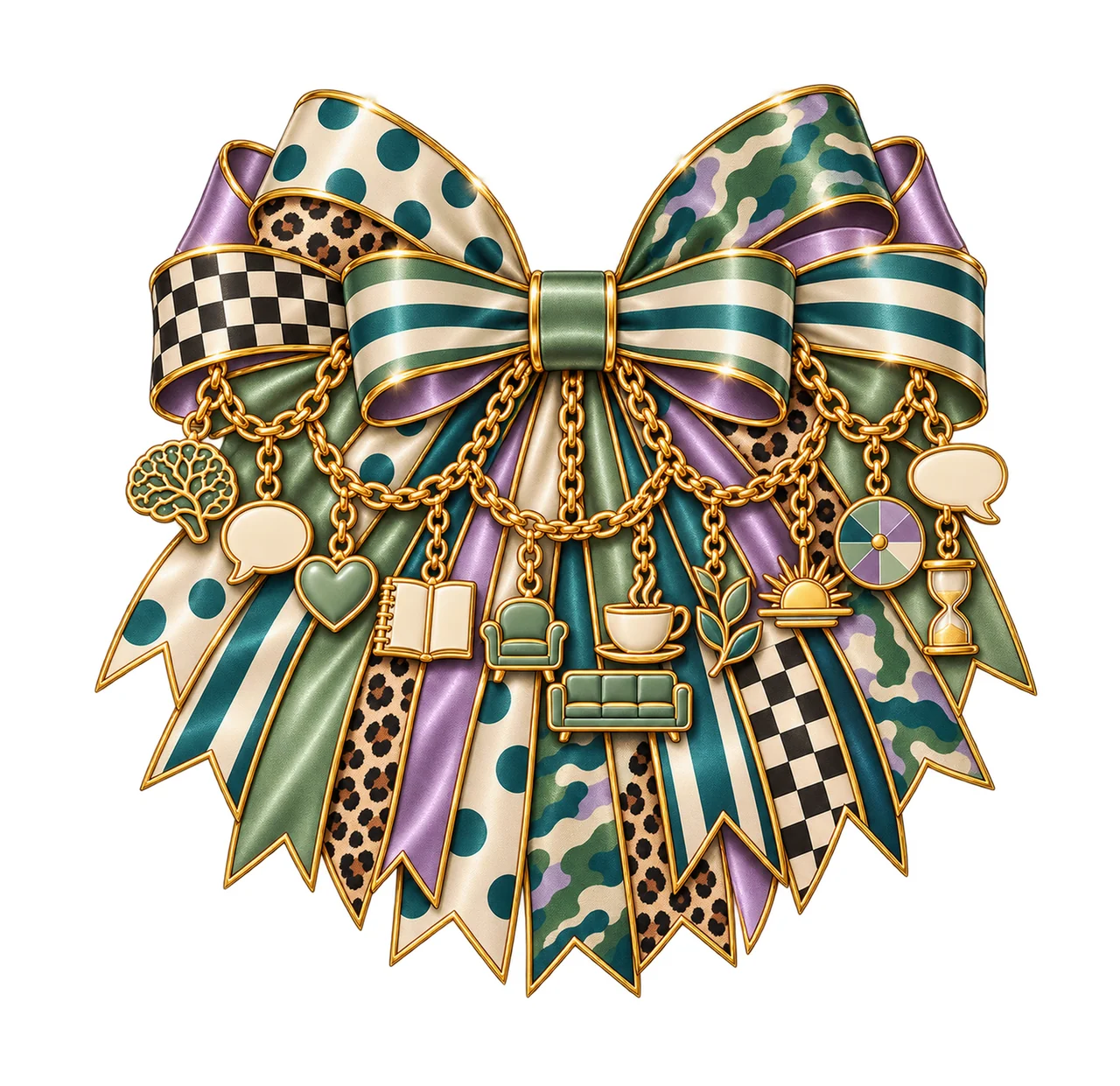 Mental Health Therapist Bow Charm PNG, Gold Chain Charms, Transparent Sublimation Design, Digital Download