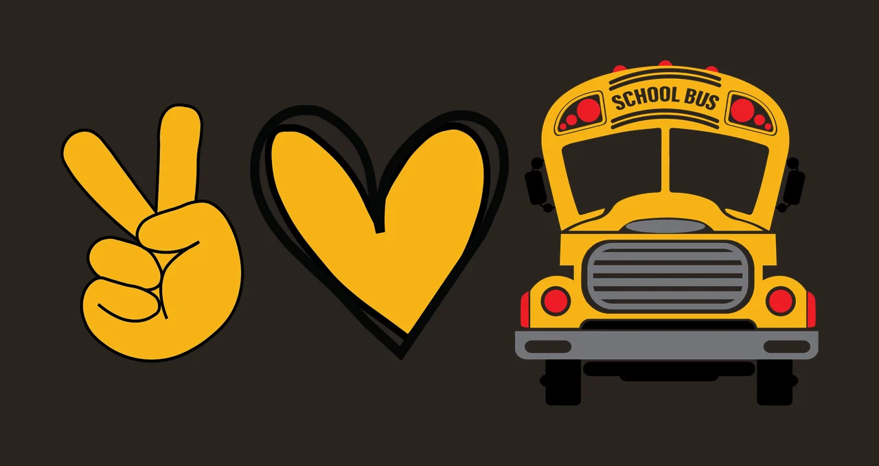 School Bus Peace Sign Heart Icon minimalist flat graphic black contrast preview thumbnail