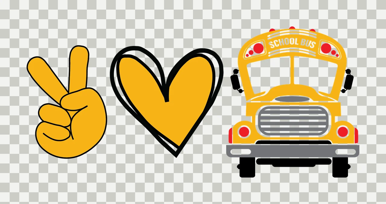 School Bus Peace Sign Heart Icon minimalist flat graphic black transparency and detail preview thumbnail