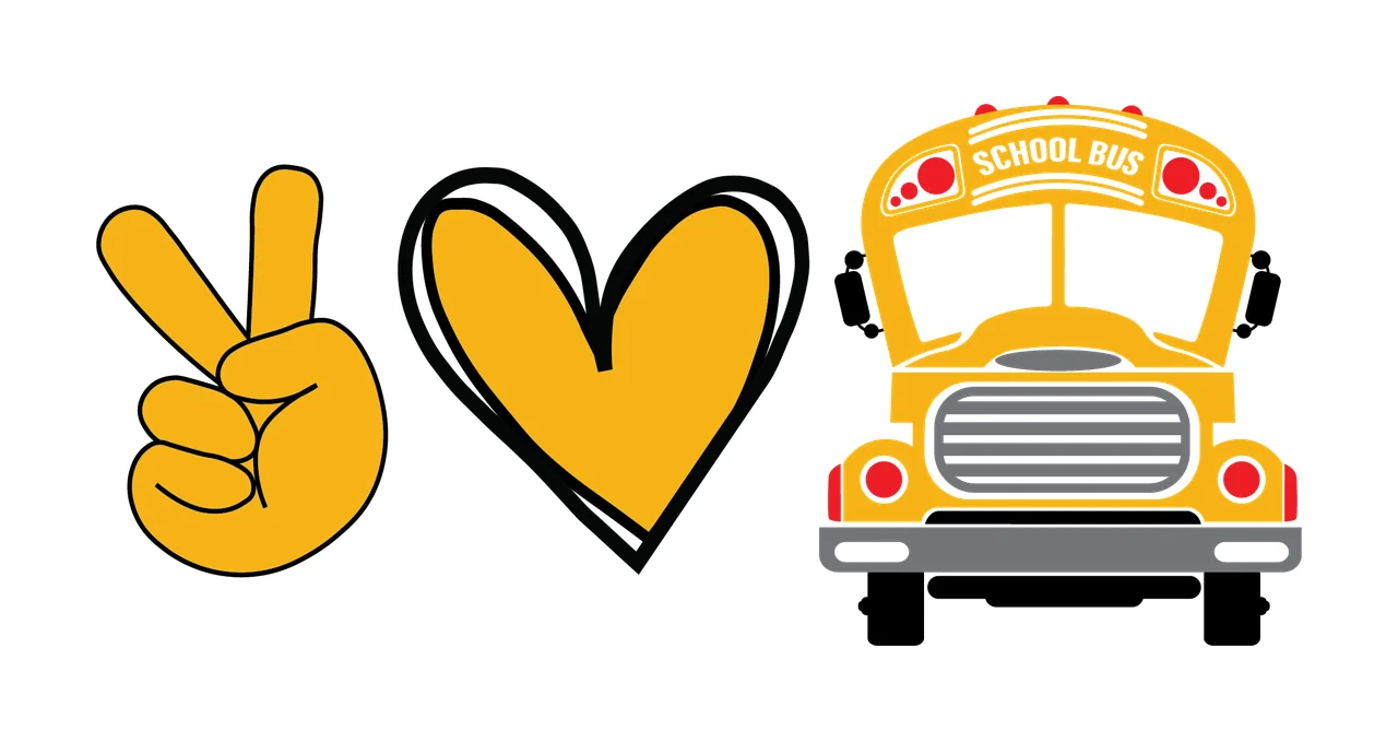 School Bus Peace Sign Heart Icon minimalist flat graphic black