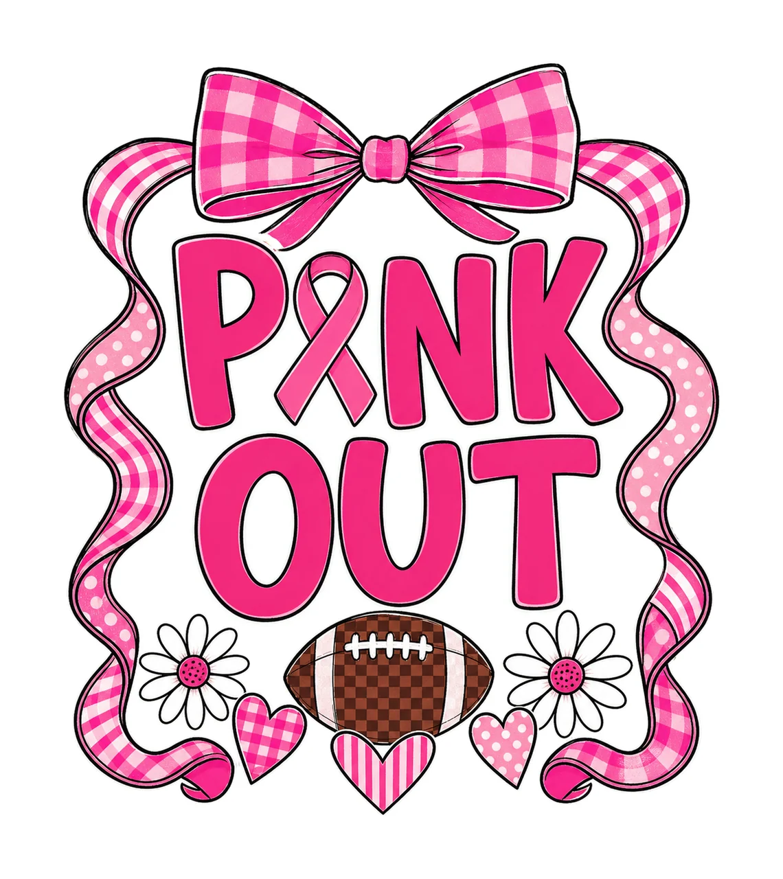 Preppy Football Pink Out Coquette Breast Cancer Variation D