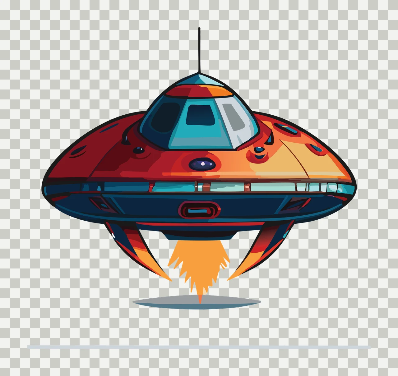 Space Vehicle With Exhaust Flames Flying spacecraft line Outline transparency and detail preview thumbnail