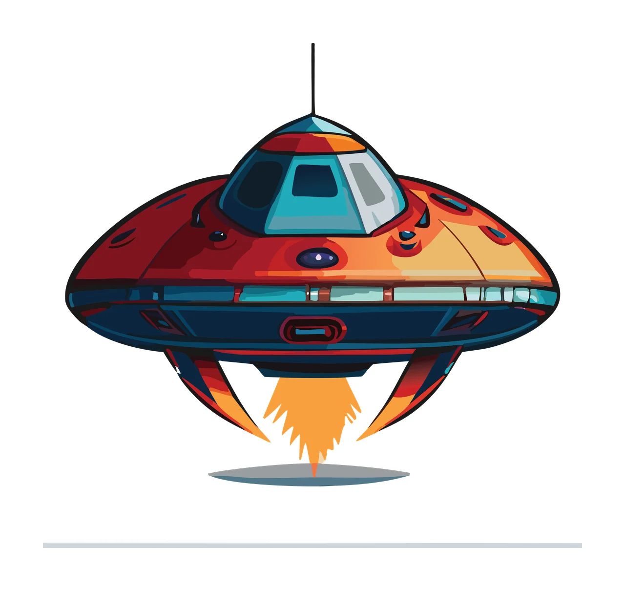 Space Vehicle With Exhaust Flames Flying spacecraft line Outline