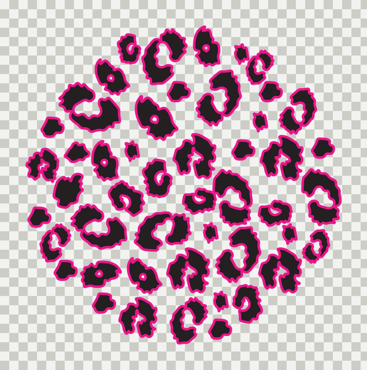 Leopard spot pattern Illustration with black leopard spots and pink outlines transparency and detail preview thumbnail