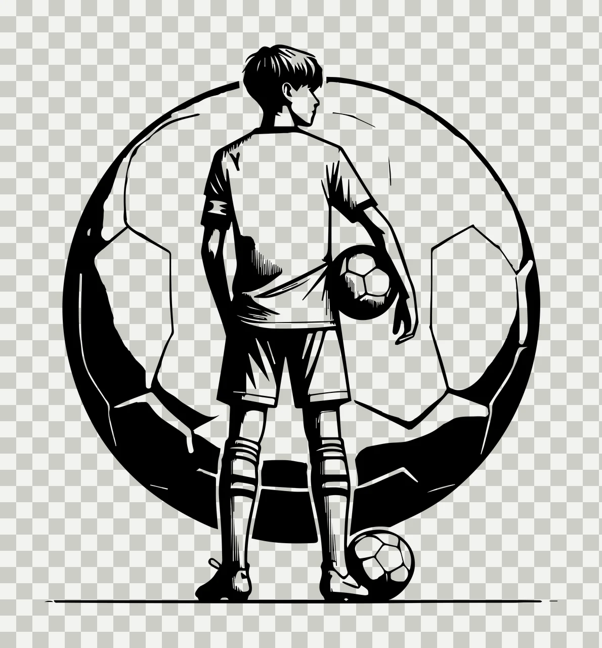Soccer Ball Player Standing black white plain sport athlete transparency and detail preview thumbnail