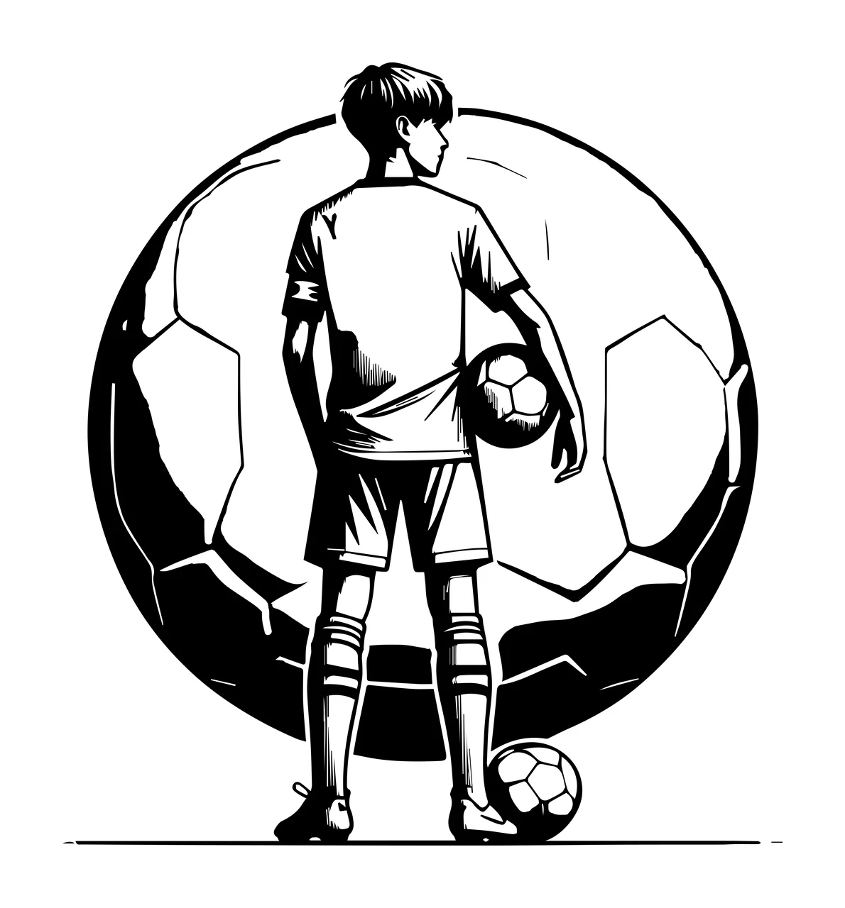 Soccer Ball Player Standing black white plain sport athlete