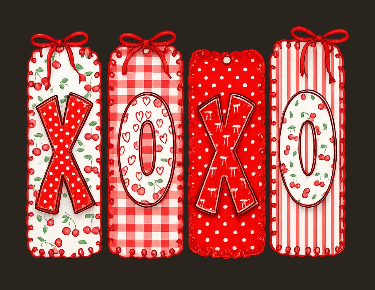 XOXO Preppy Coquette Bow Heart Valentines Day Cherries contrast preview thumbnail
