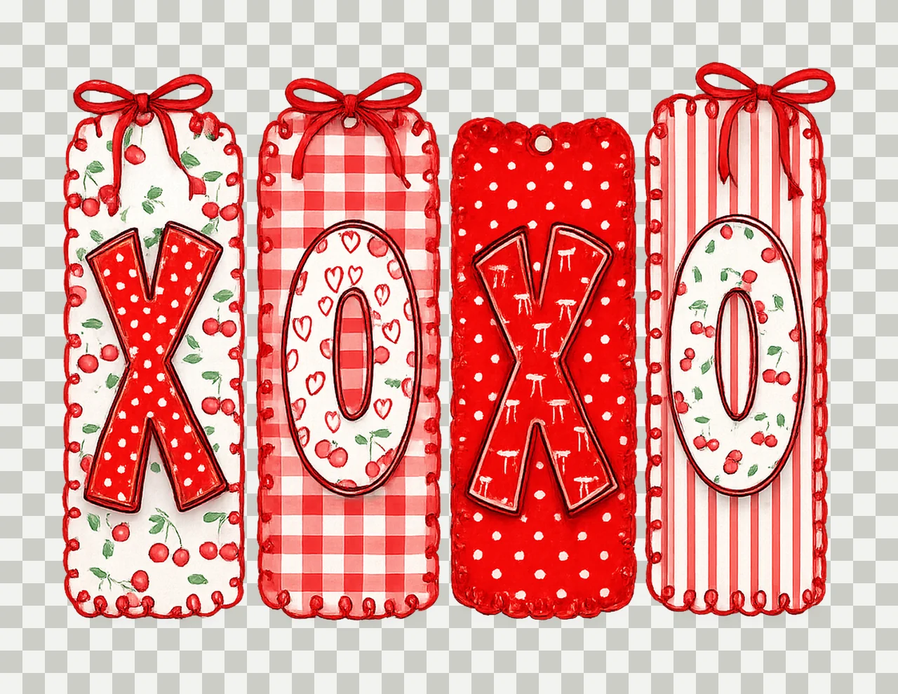 XOXO Preppy Coquette Bow Heart Valentines Day Cherries transparency and detail preview thumbnail