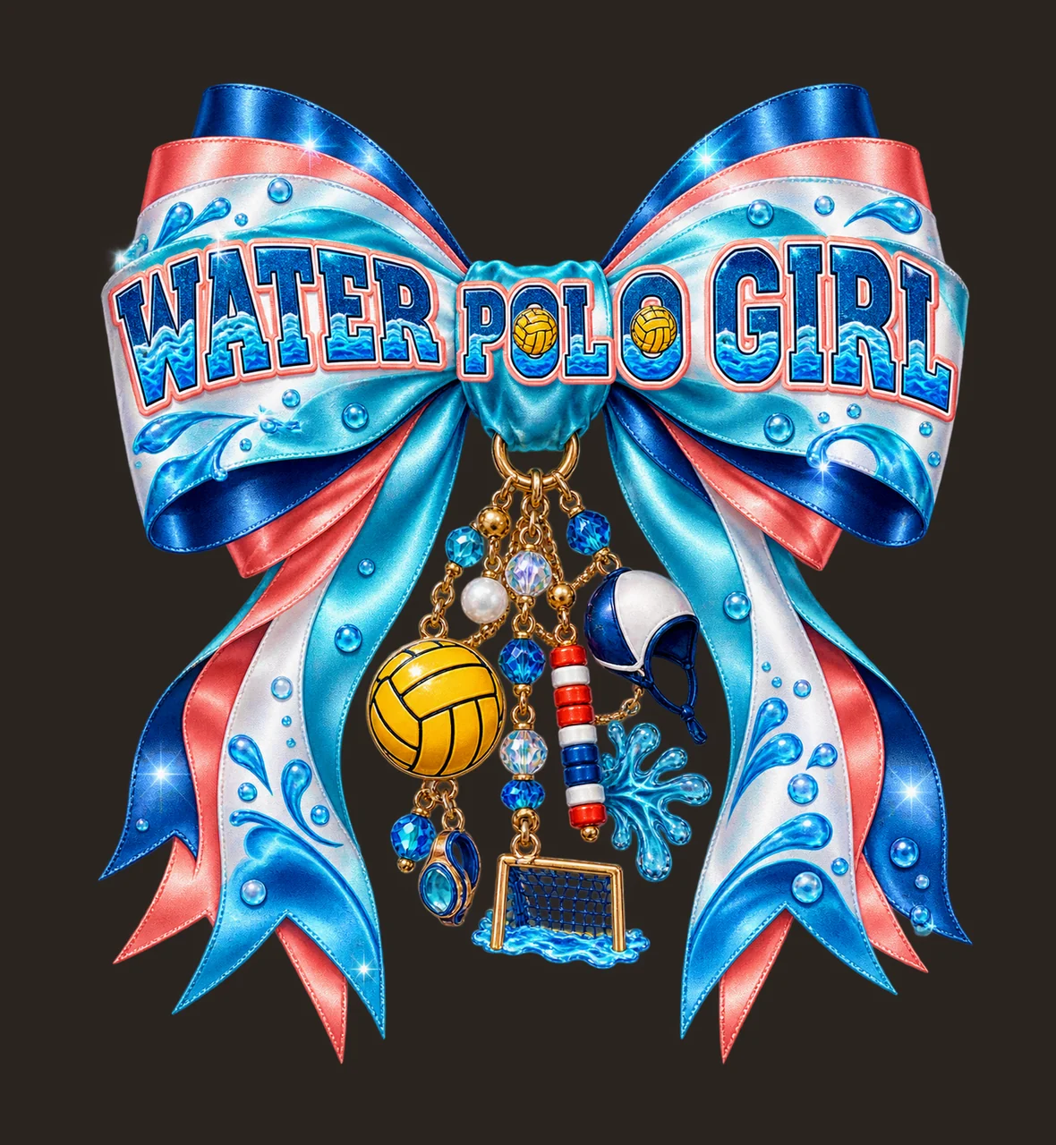 Water Polo Girl Bow Charm PNG, Coquette Ribbon Sublimation, Transparent Digital Download contrast preview thumbnail