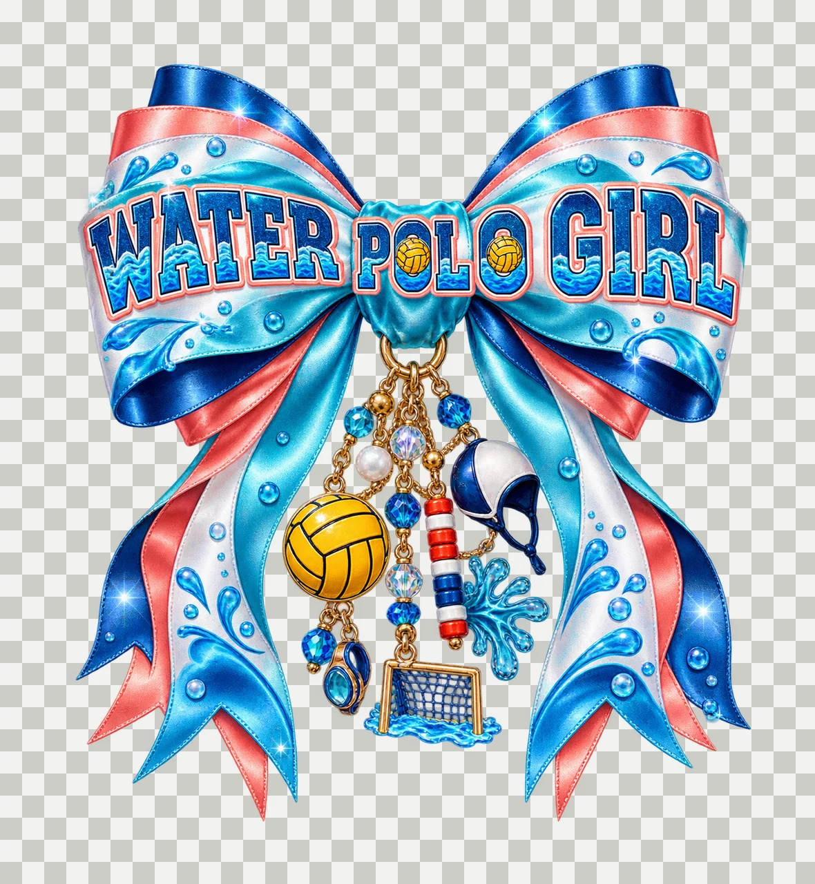 Water Polo Girl Bow Charm PNG, Coquette Ribbon Sublimation, Transparent Digital Download transparency and detail preview thumbnail