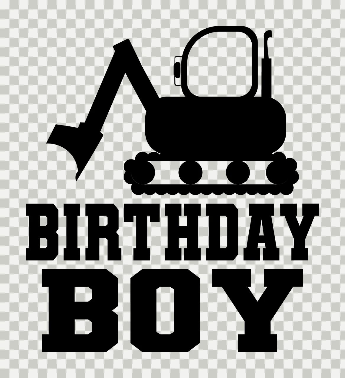 Construction Birthday Boy Text With Black Excavator Machine stationary transparency and detail preview thumbnail