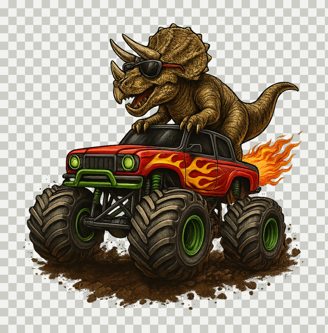 Monster Truck and Rex Dinosaur Sublimation Design Hand Drawn transparency and detail preview thumbnail