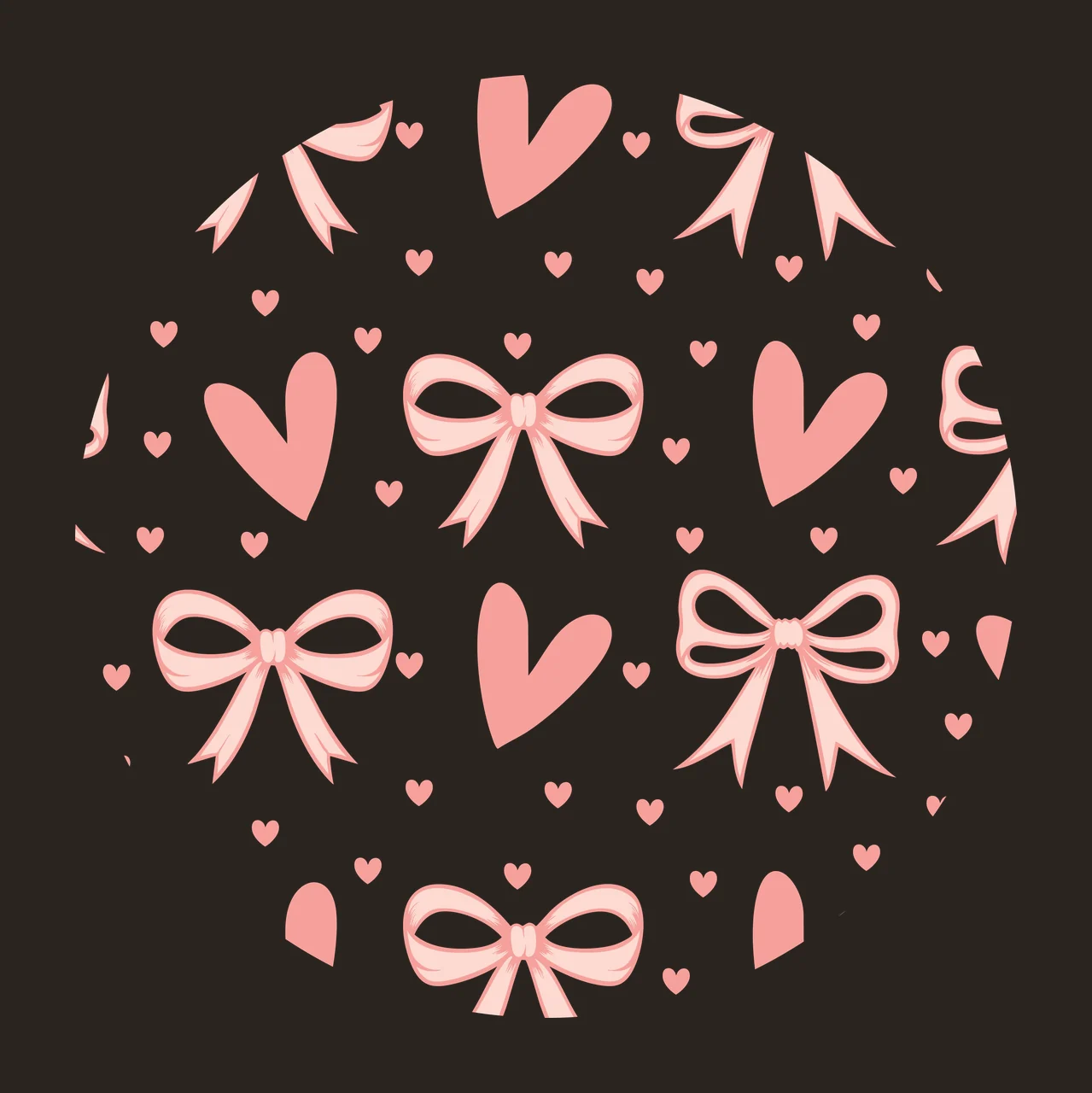 Bow Keychain Black Circle With Scattered Pattern bows hearts contrast preview thumbnail