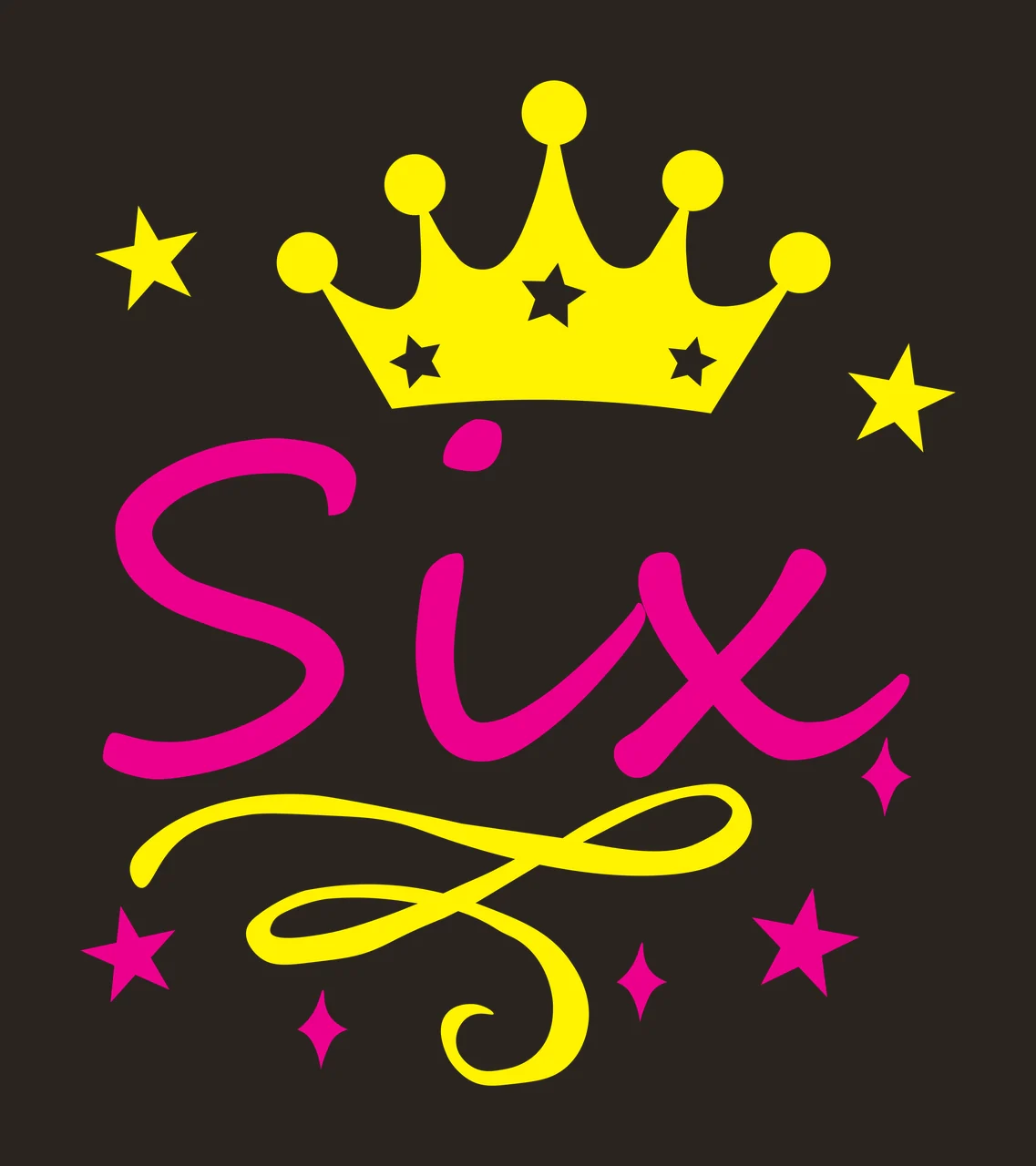 Six Typography Design with yellow crown, white stars and pink stars contrast preview thumbnail