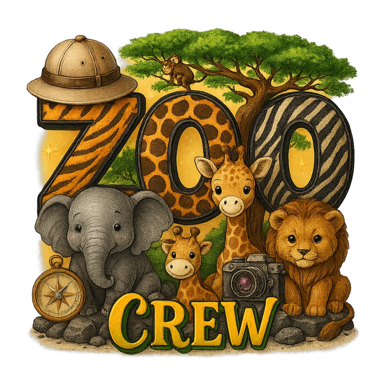 Safari Zoo Crew Sublimation Design Kids Giraffe Animal