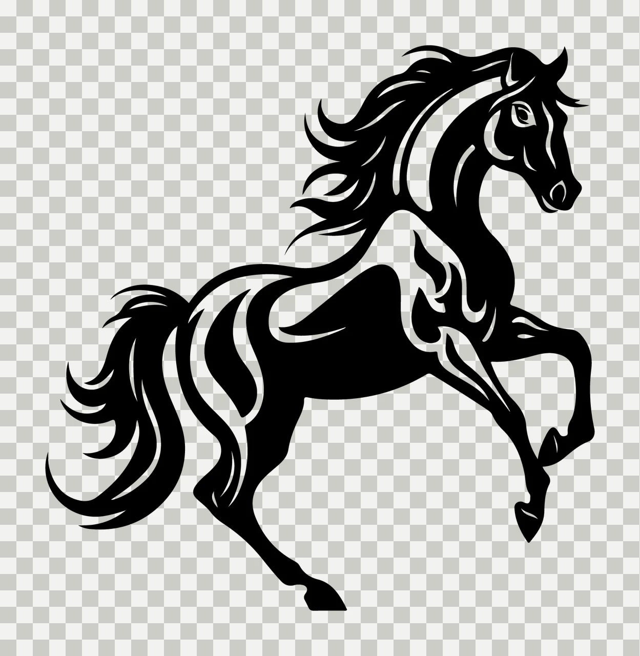 Horse Black Silhouette Of A Rearing mane tail white animal transparency and detail preview thumbnail