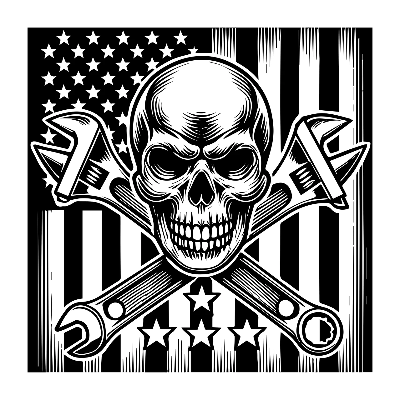 Skull And Wrench Flag Symbol crossed wrenches stars stripes