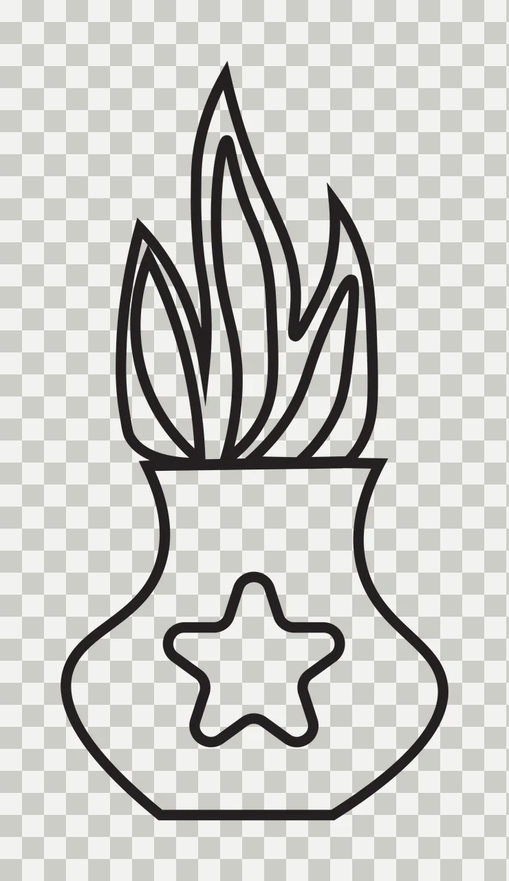 Line Art Illustration of Vase with flame and star in black and white transparency and detail preview thumbnail
