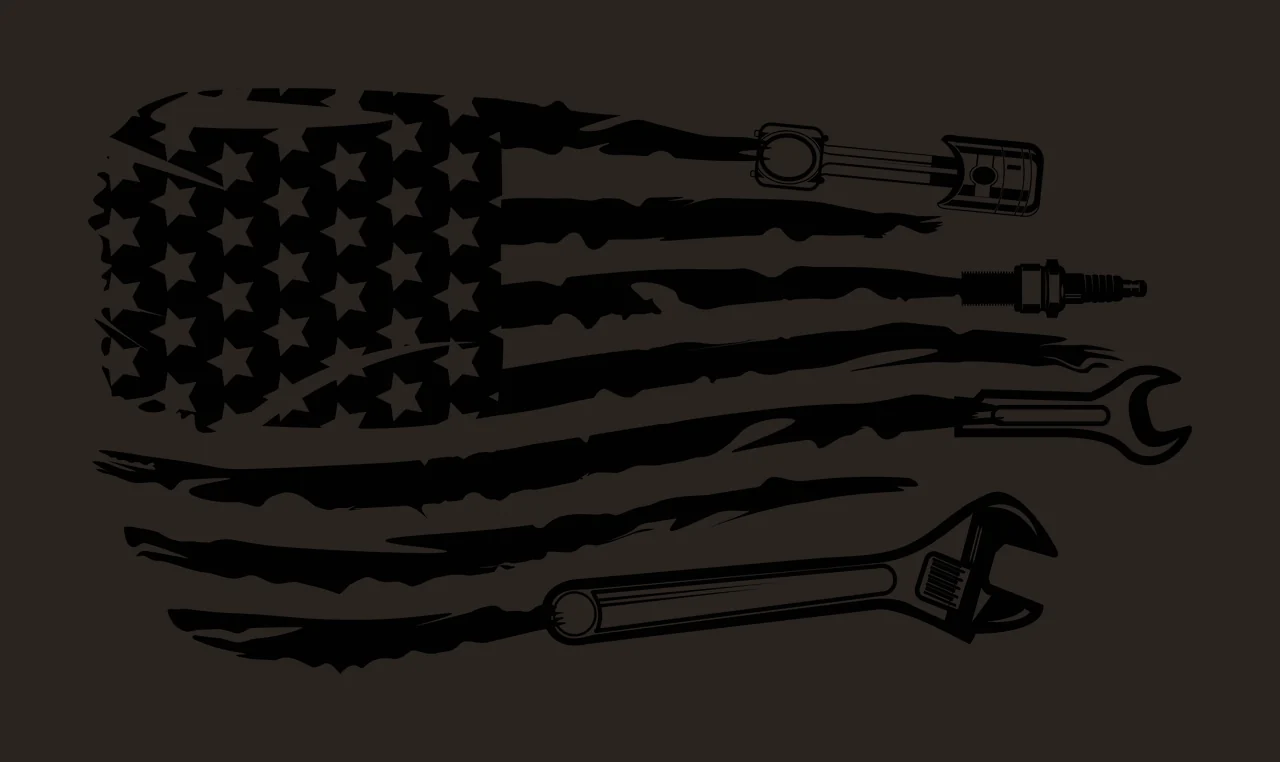 Mechanic American Flag Grunge Style With Tools patterned piston contrast preview thumbnail