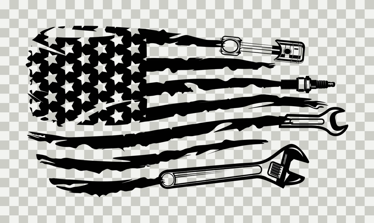 Mechanic American Flag Grunge Style With Tools patterned piston transparency and detail preview thumbnail