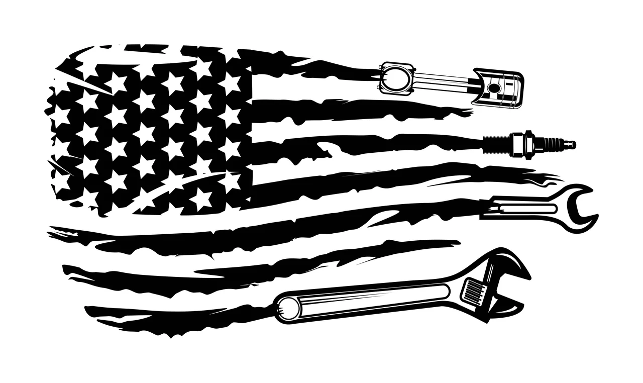 Mechanic American Flag Grunge Style With Tools patterned piston