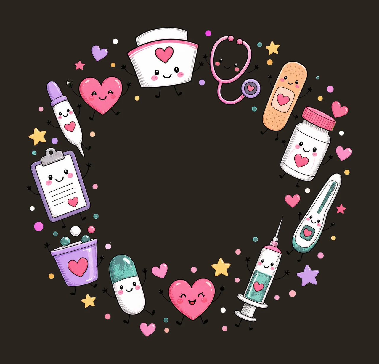 Nurse Characters Doodle Cute Happy Medical Variation F contrast preview thumbnail