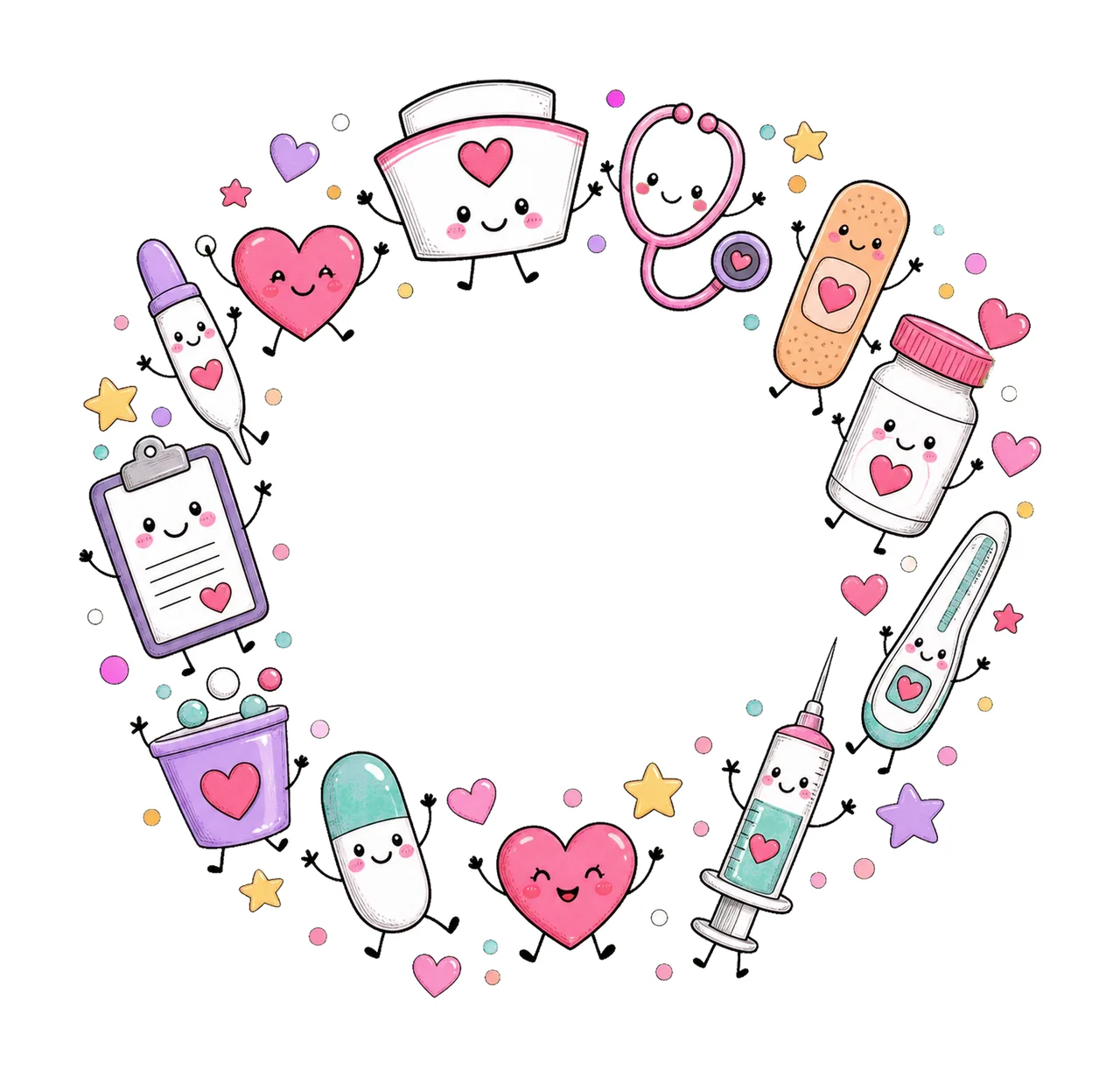 Nurse Characters Doodle Cute Happy Medical Variation F