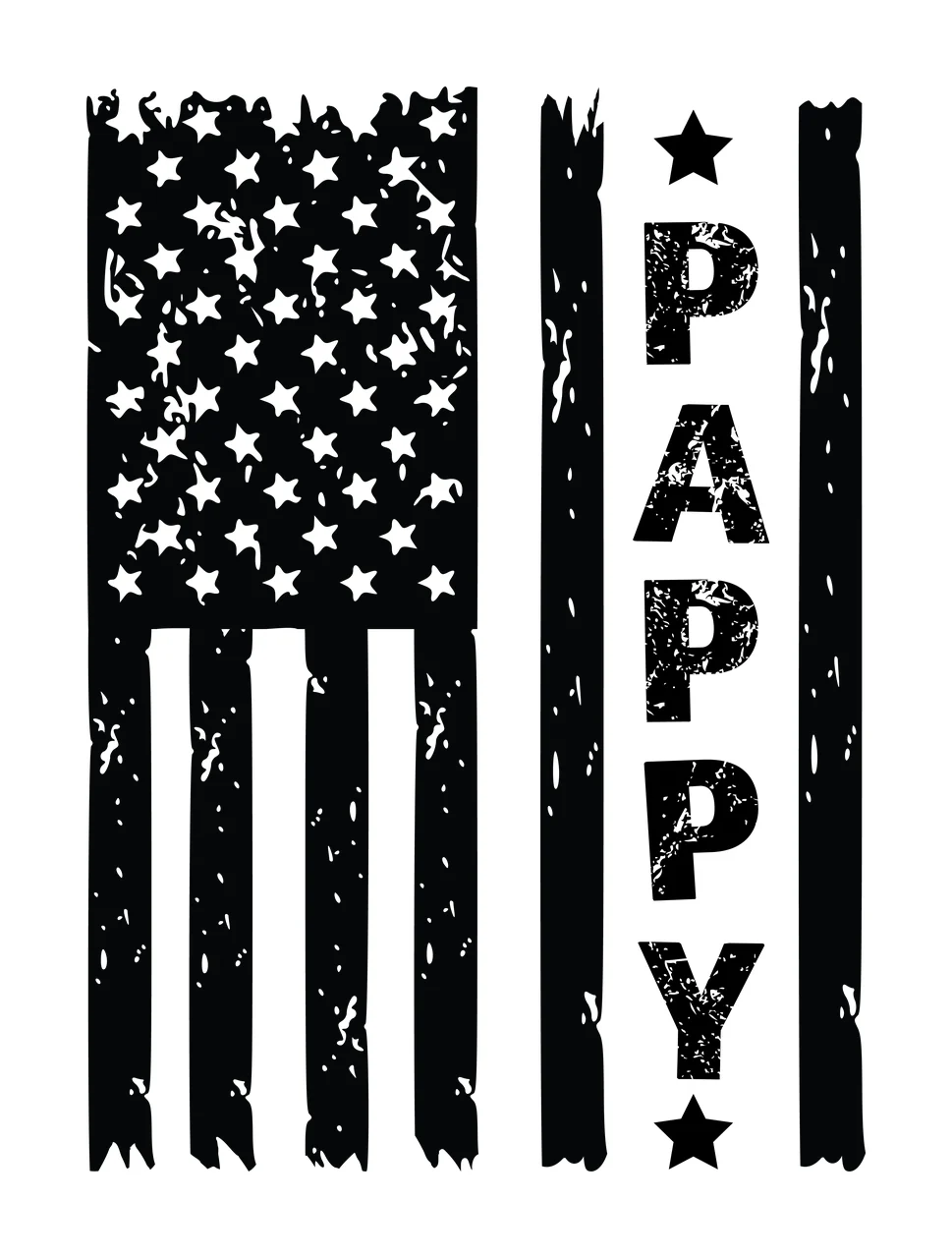 Pappy Flag Distressed Vertical Graphic With The Word stars