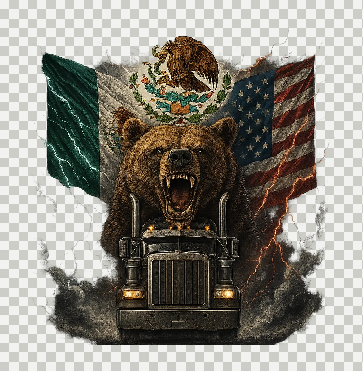Semi Truck Tumbler Wrap Mexican Flag Patriotic Trucker transparency and detail preview thumbnail