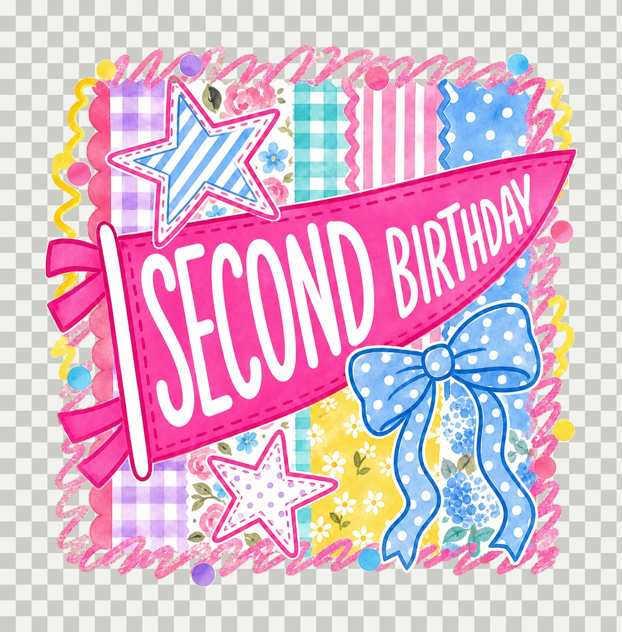 Retro Striped Floral Birthday Pennant Variation C transparency and detail preview thumbnail