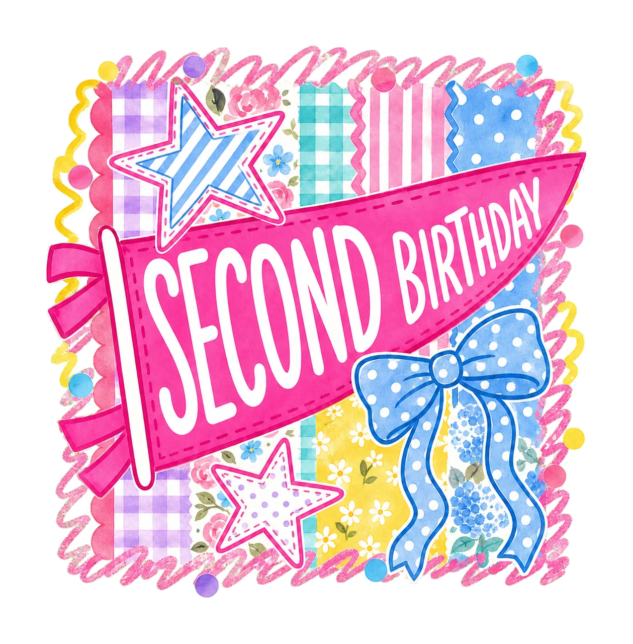 Retro Striped Floral Birthday Pennant Variation C