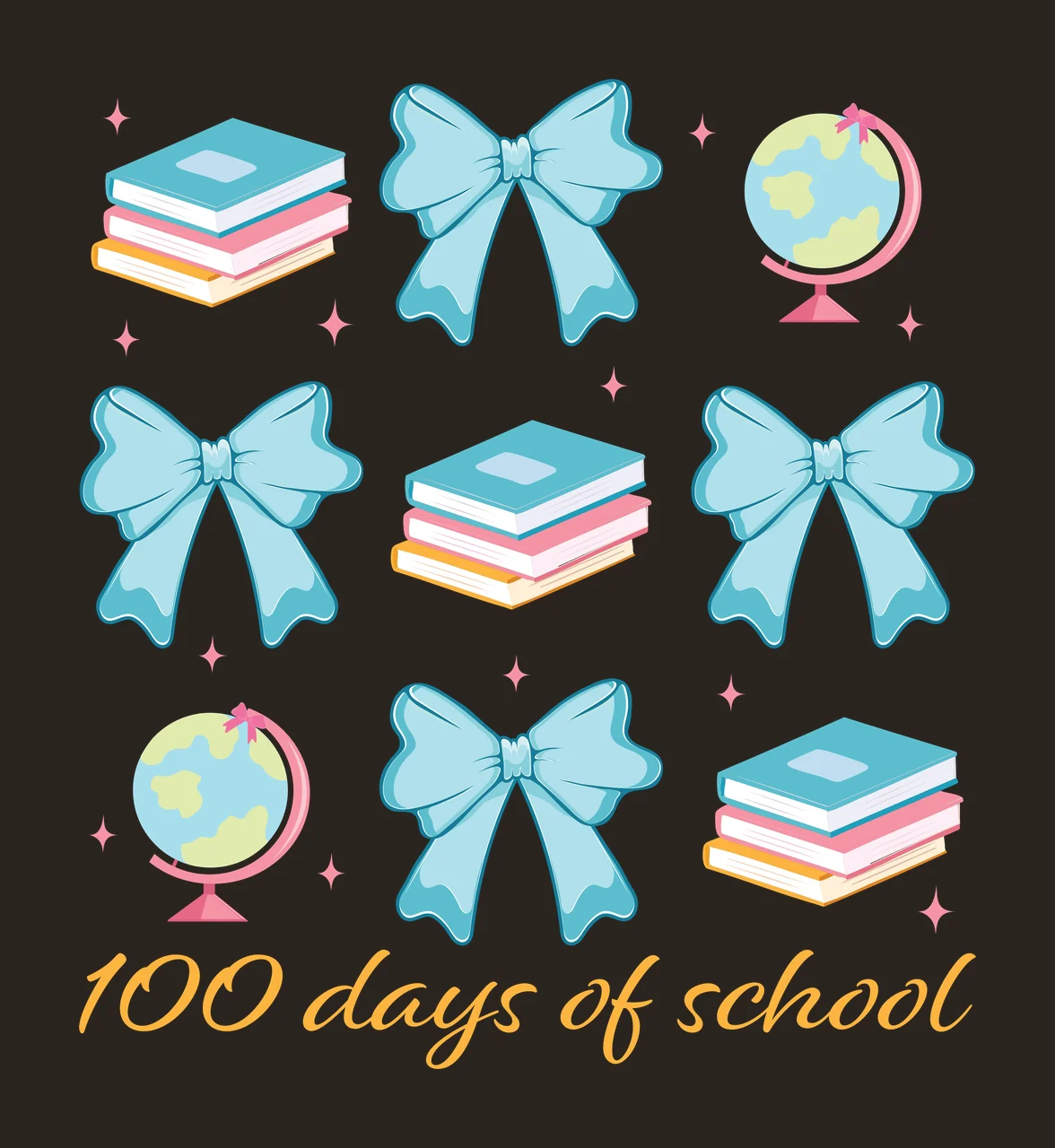 100 Days Of School Educational Symbols books globes and bows contrast preview thumbnail