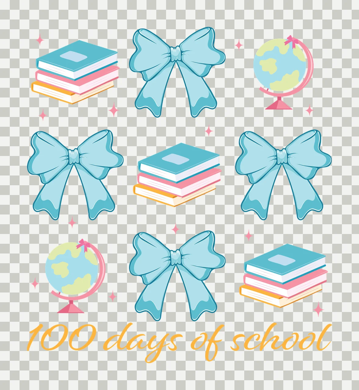 100 Days Of School Educational Symbols books globes and bows transparency and detail preview thumbnail