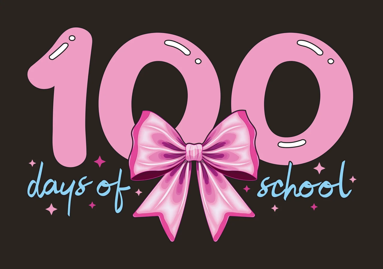 Bow 100 Days Of School Black Number One hundred stars white contrast preview thumbnail
