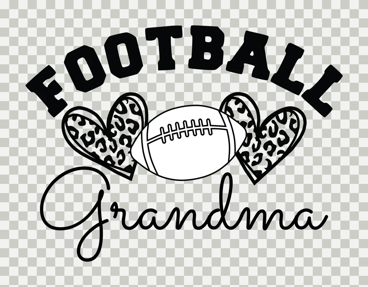 Football Grandma Text With Hearts leopard print typographic transparency and detail preview thumbnail
