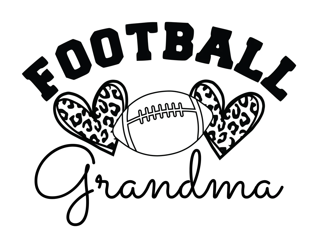 Football Grandma Text With Hearts leopard print typographic