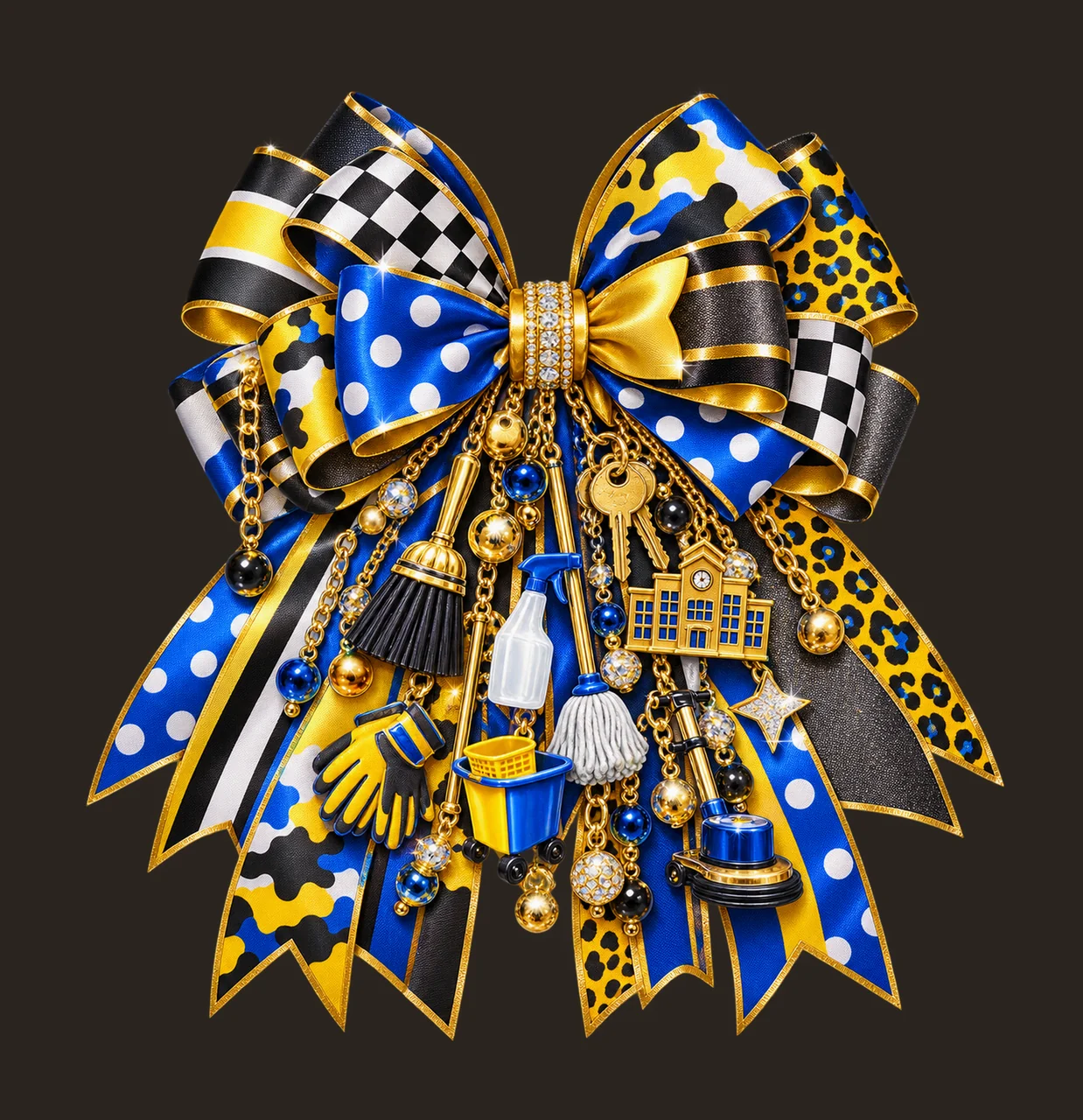 School Custodian Bow Charm PNG, Themed Gold Chain Charms, Coquette Ribbon Sublimation Design, Transparent Digital Download contrast preview thumbnail